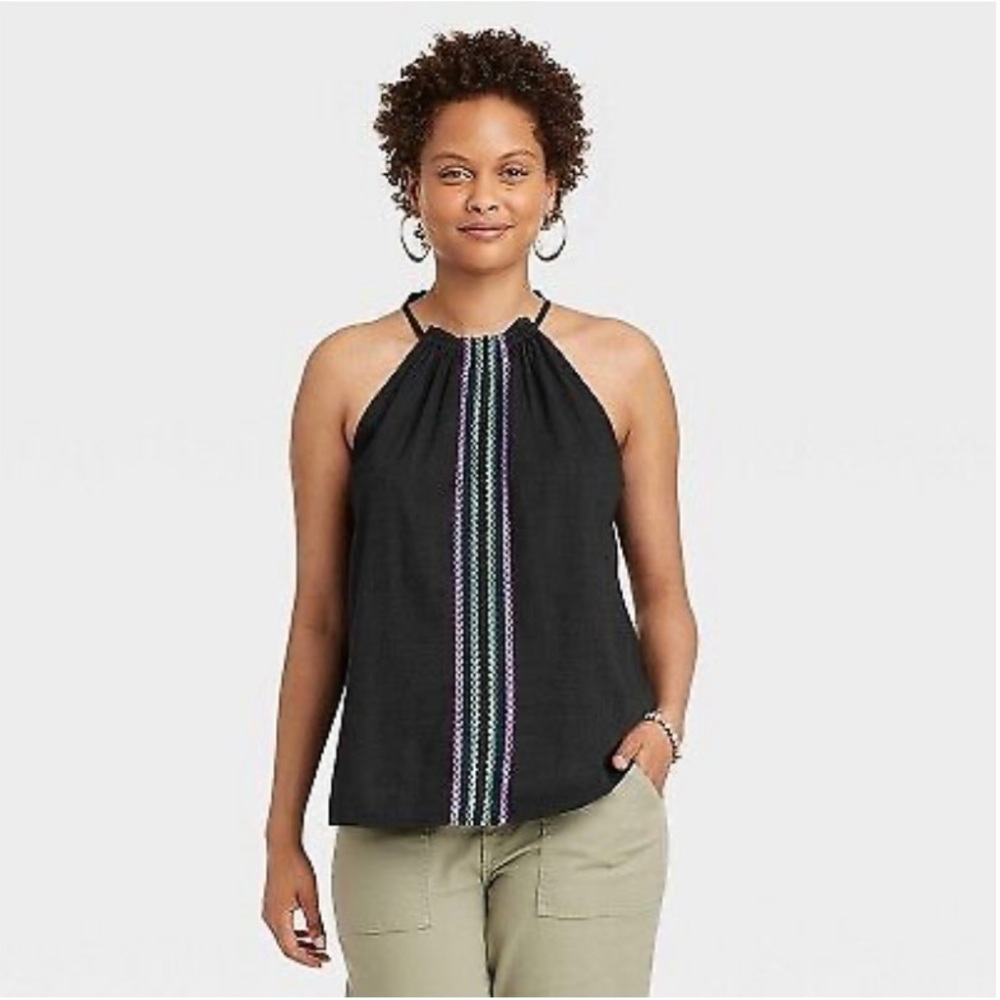 Knox Rose Women's Woven Halter Tank Top Black